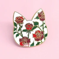 rose flower cat hard enamel pin cute cartoon blossom plant badge brooch unique lapel jewelry fashion accessories gift