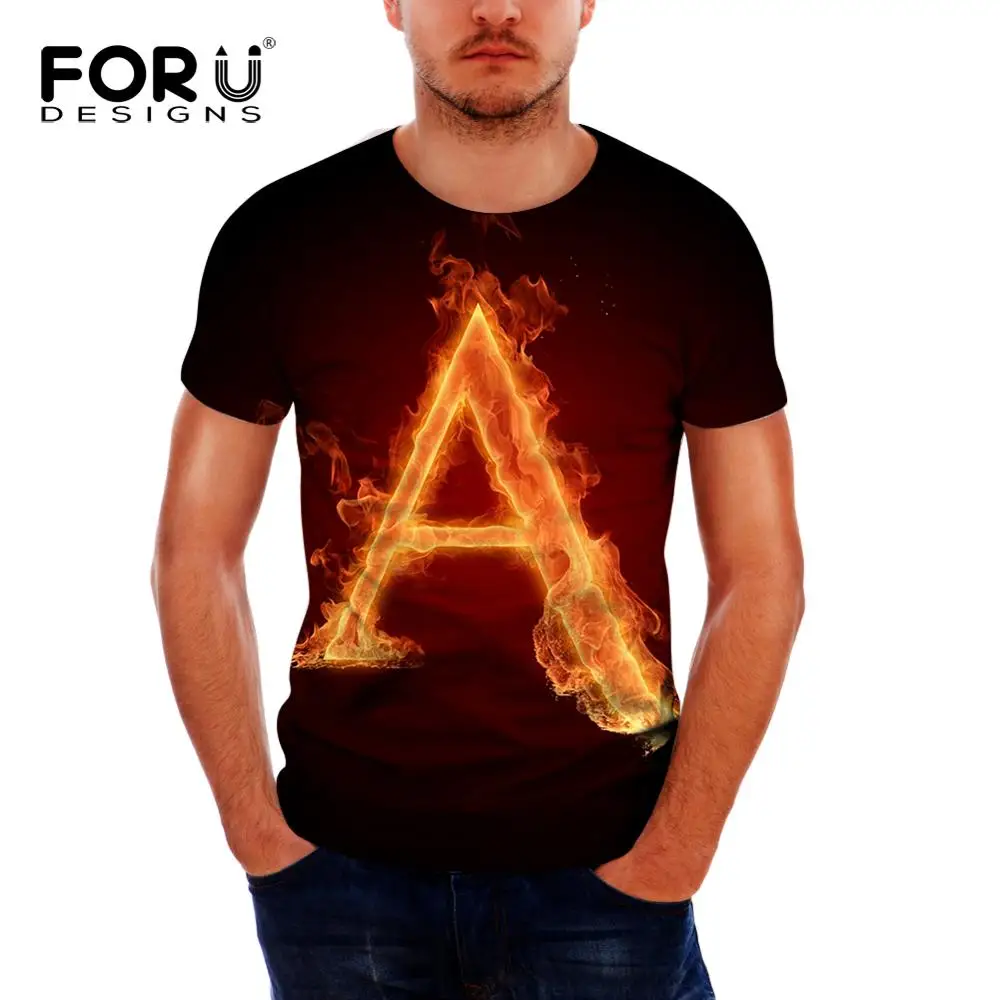 

FORUDESIGNS/мужская футболка, повседневная, короткий рукав, круглый вырез, модная одежда, пламя, огонь, буквы, искусство, 3D принт, хит продаж, Camiseta ...