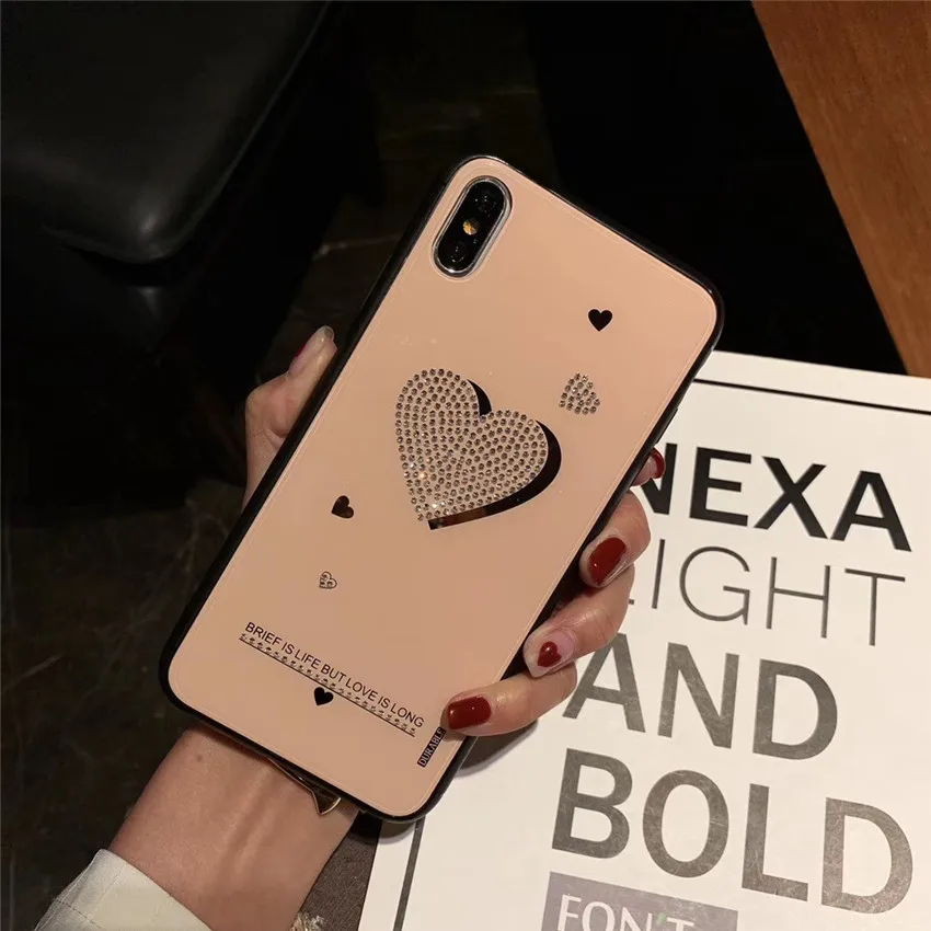 Чехол для iPhone 7 6s 8 Plus 6 X Xs Xr Max блестящий чехол со стразами с сердцем защитная