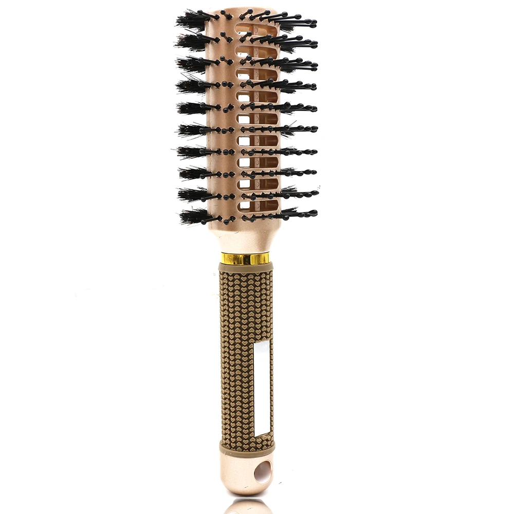 

Professional Multi-Function Hairstyling Brushes Double Side Hair Detangle Brush Hairdressing Bristle Hair Brush In Gold Color
