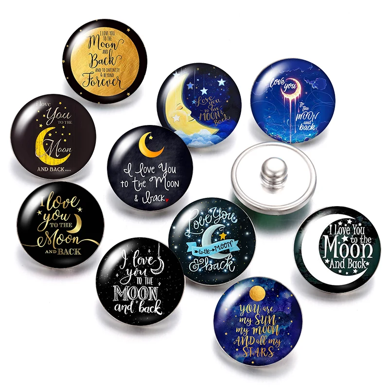 Пуговицы I love you to the moon and back 18 мм 10 шт. Смешанные Круглые Стеклянные Кабошоны для