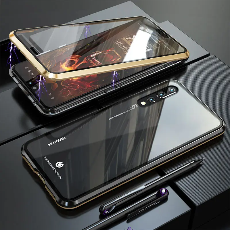 Black Gold 360 Полный корпус защитный чехол для huawei P20 Pro P20Pro P 20 Магнитный бампер передний Закаленное стекло пленка крышка huawei P20 Pro Чехол - Цвет: Black Gold