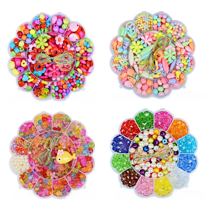 

Kids DIY Beads Set Acrylic Spacer Charms Beads For Jewelry Making DIY Children's Bracelet Necklace Jewelry Toys Box Findings