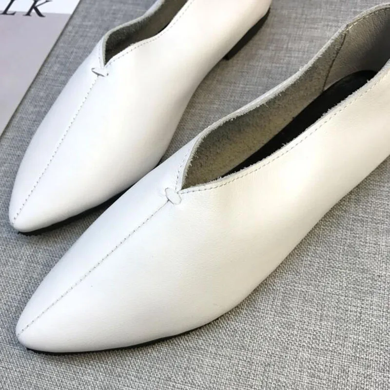 Туфли женские кожаные на плоской подошве брендовые Мягкие Мокасины лоферы