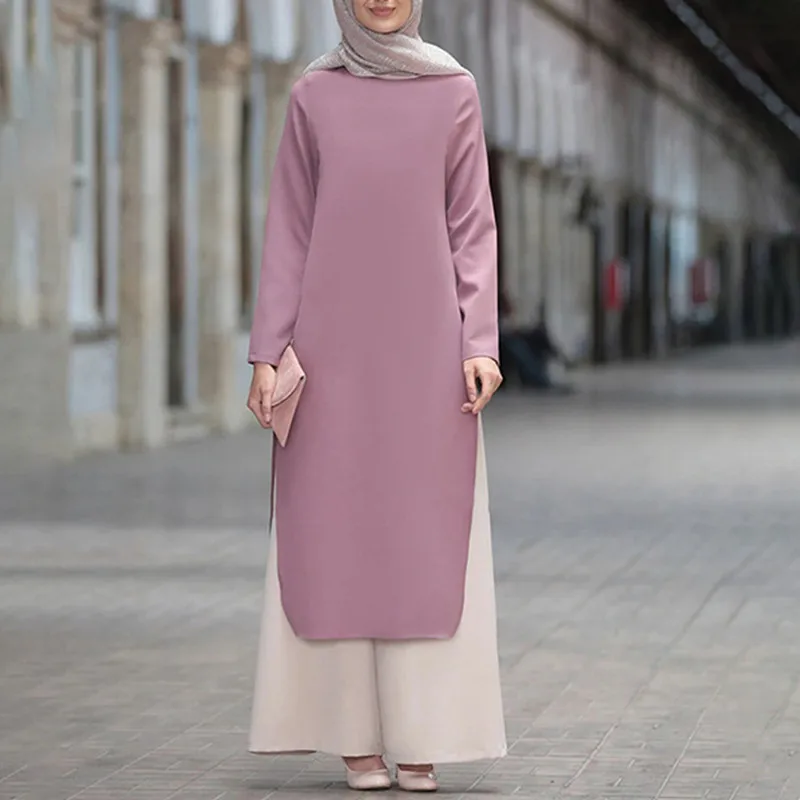 

Sleeve Shirred Suit Turkey Muslim Women Suit Long Sleeve Tops + Wide Leg Pants Islamic Two Piece Set Outfits Female Blouses