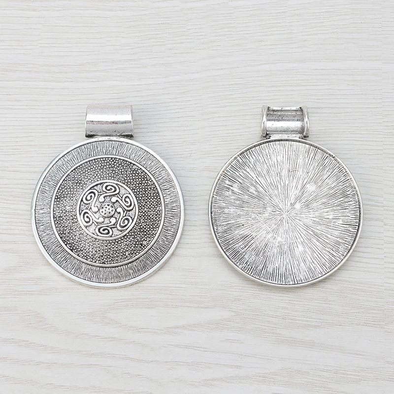 2 x старинное серебро Boho чешские большой круглый медальон Подвески для Цепочки и ожерелья ювелирных изделий Выводы 76x62 мм