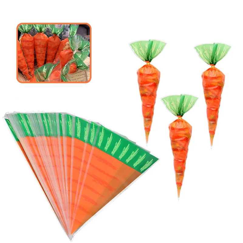 

20pcs/Set Carrot Candy Bags Easter Party Cookies Kids Snacks Packing Triangle Translucent Gift Package Wedding Banquet Decorate