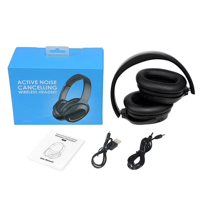 

ANC Wireless Headphones Bluetooth 5.0 Active Noise Canceling Over-Ear Headset With Mic AUX Foldable 500mAh Battery HD Call