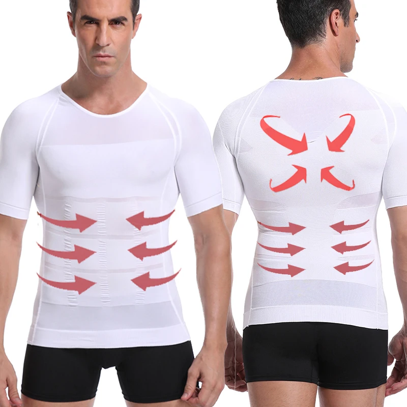 

NEW 2021 Men Body Toning T-Shirt Body Shaper Corrective Posture Shirt Slimming Belt Belly Abdomen Fat Burning Compression Corset