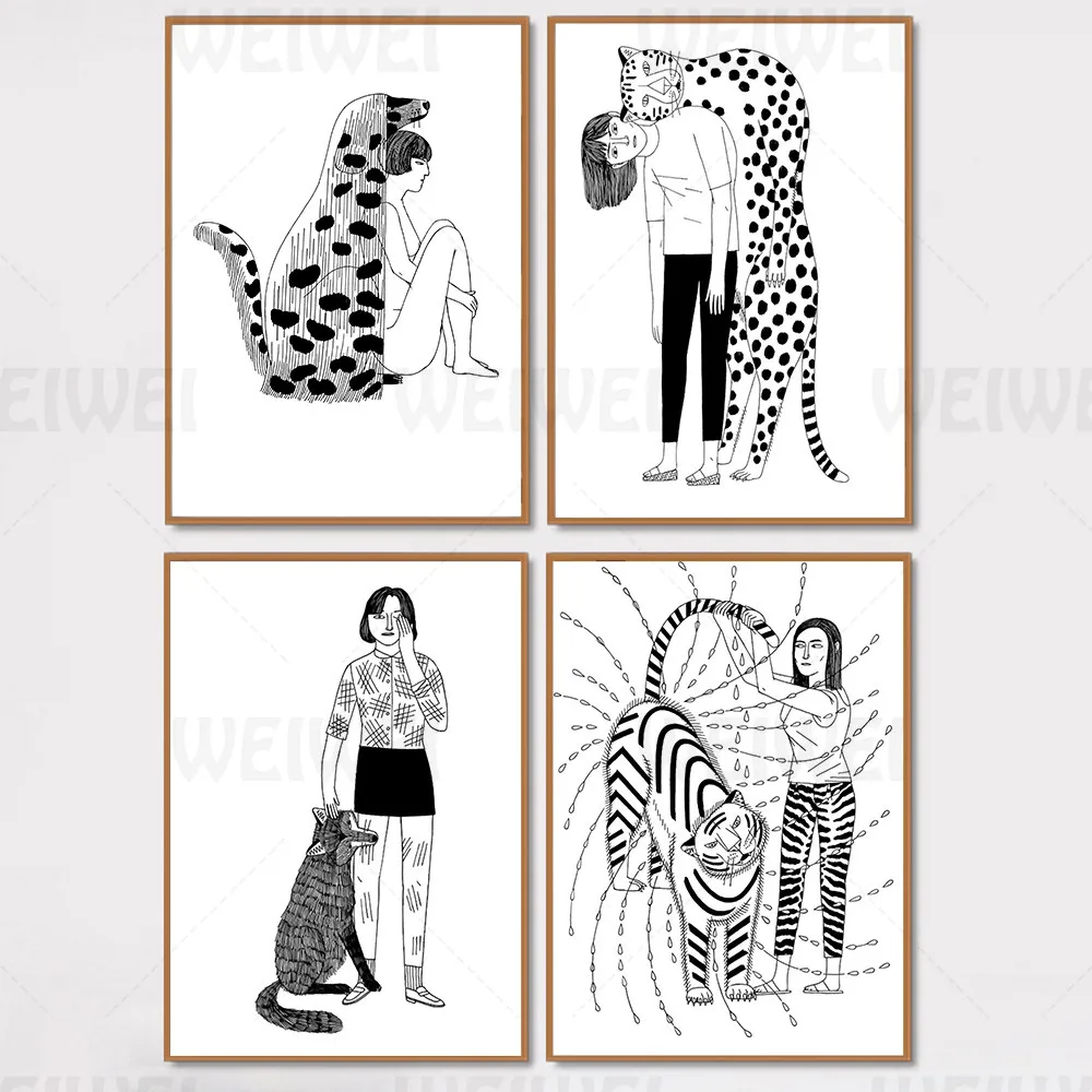 Забавный герой Животное украшение для дома картина девушка и леопард тигр лиса