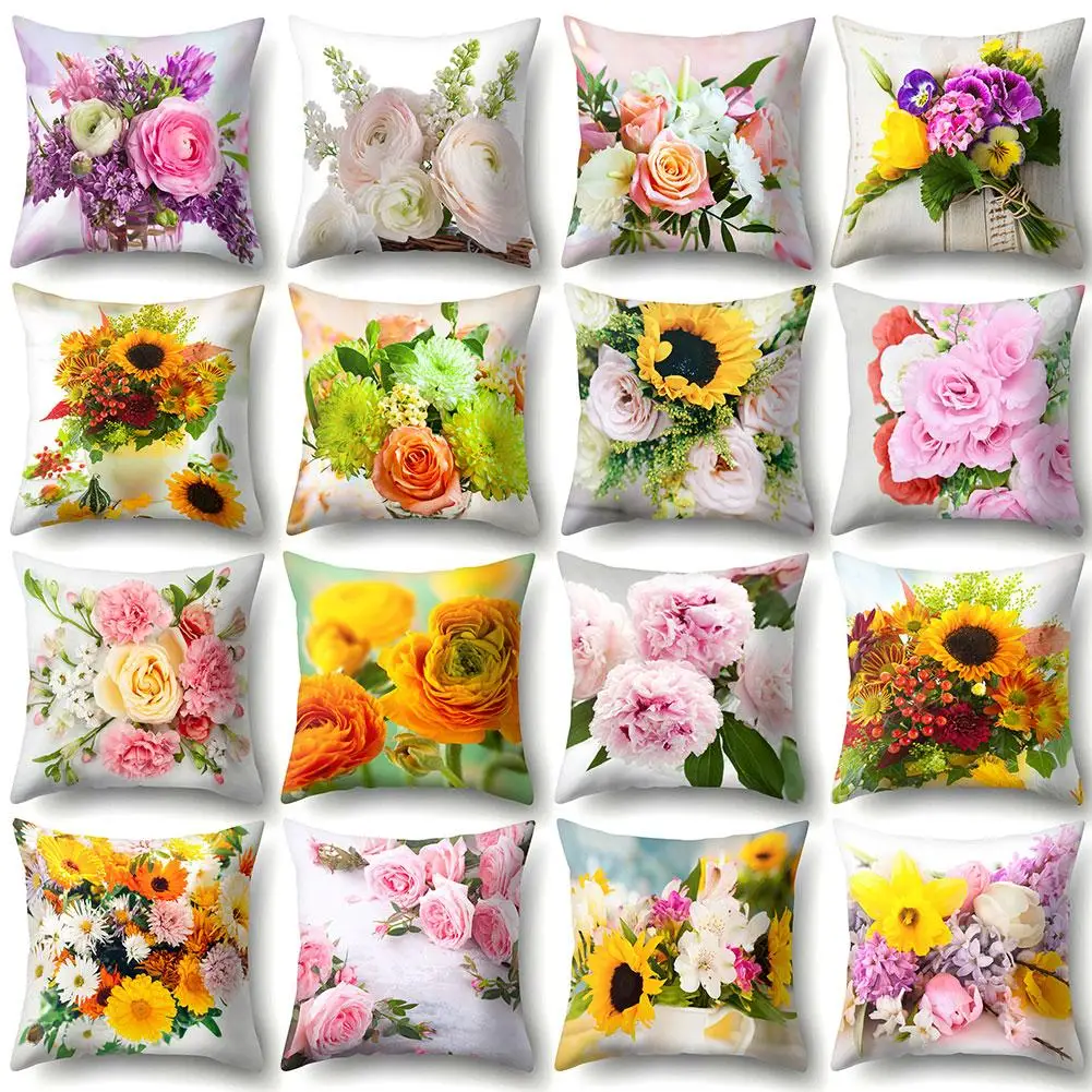 

4Pcs Colorful Flower Sunflower Pattern Throw Pillow Cover Cushion Case Car Decor