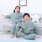 Детский бархатный пижамный комплект из овечьей шерсти на осень и зиму, повседневные Костюмы для мальчиков и девочек, флисовые шерстяные пуловеры и штаны, 2 предмета