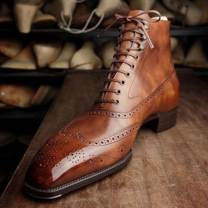 

Men Shoes Boots Spring Autumn Lace Up PU Leather Simplicity Banquet Round Toe Fat Sapatos Para Hombre Comfortable Concise XM635