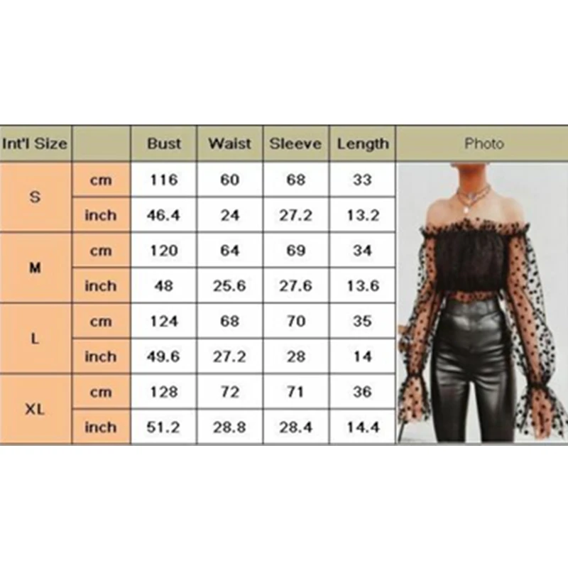 Женская Сетчатая футболка с рюшами черная свободная в горошек длинными рукавами