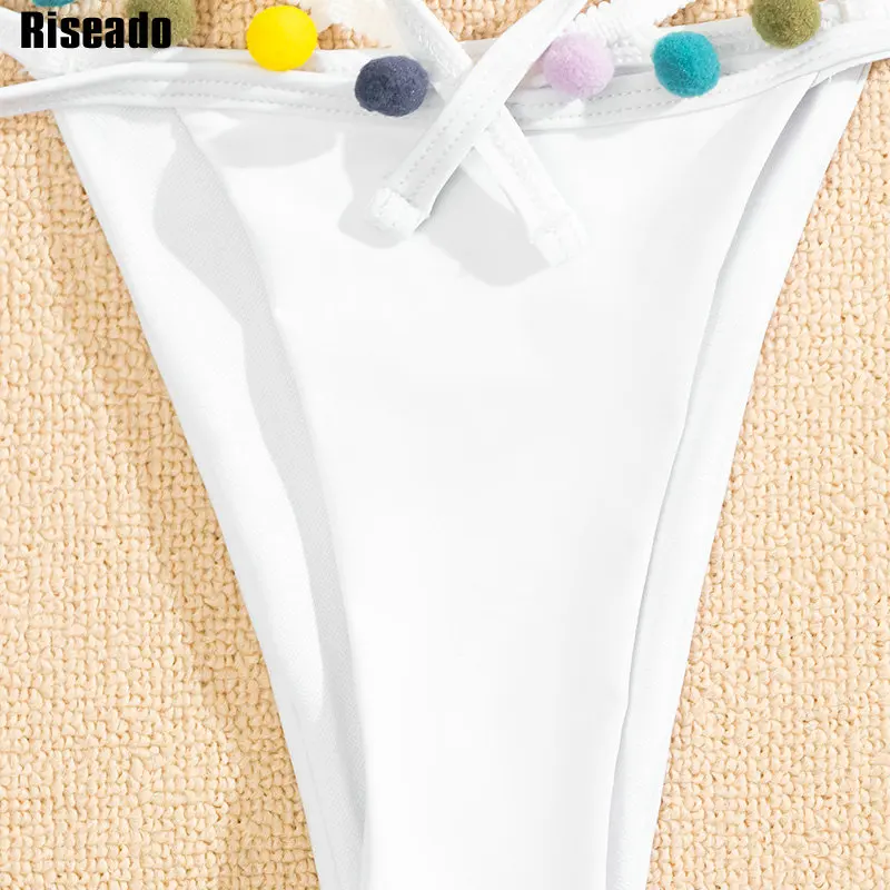 

Riseado Push Up Bikini Halter Swimsuit White Swimwear Women High Cut Sexy Bikini Thong Cut Out Bathing Suit 2021 New Beachwear