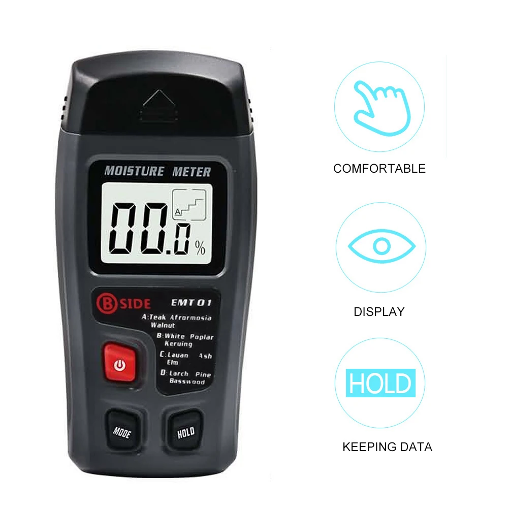 

EMT01 0-99.9% Two Pins Digital Wood Moisture Meter Wood Humidity Tester Hygrometer Timber Damp Detector Large LCD Display
