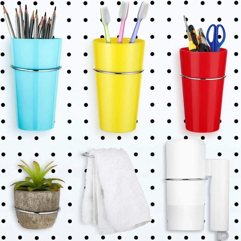 

6 Pcs Ring Style Pegboard Hooks Pegboard Cup Holders Accessory Hook Assortment Set for Workshop Kitchen Laundry Room
