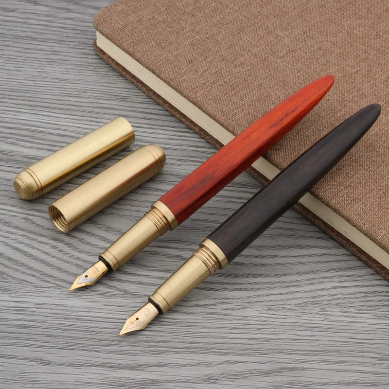 Ручка перьевая каллиграфическая изгиб под золото вращение латунь красное дерево