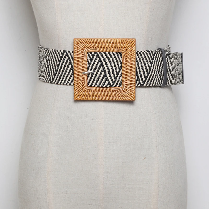 Женский трикотажный широкий эластичный плетеный ремень винтажный квадратный