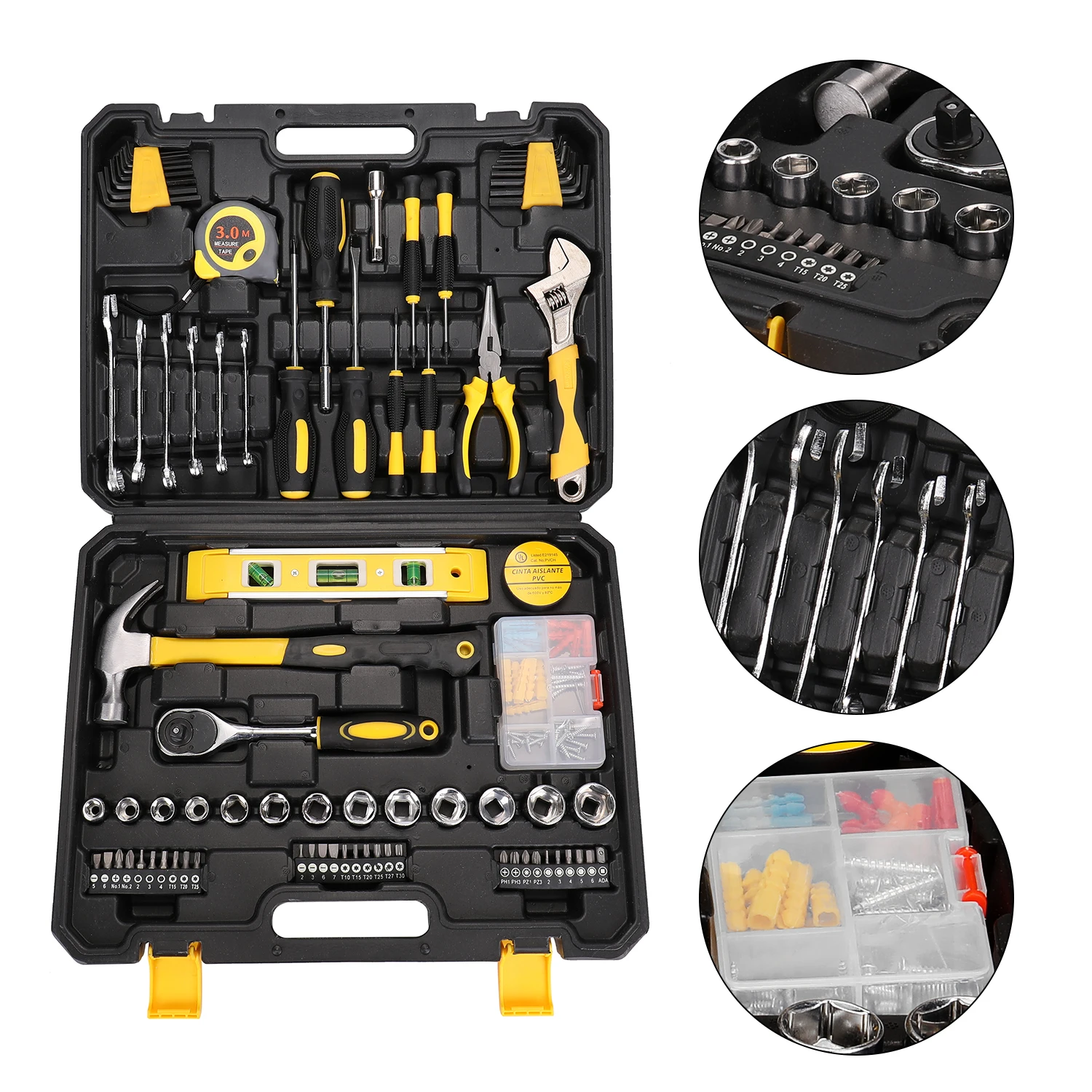 

108pcs Tool Set Household Hardware Hand Tools Combination Auto Repairing Kit Tool Box Tape Measure Pliers Wrench Screwdriver Set