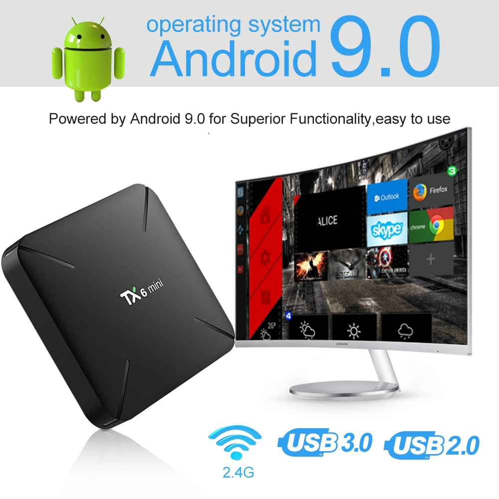 Мини Смарт ТВ-бокс Crenova TX6 Android 9 0 Netflix Youtube четырехъядерный 2 ГБ + 16 Гб 4 г WiFi 4K HD AirPlay