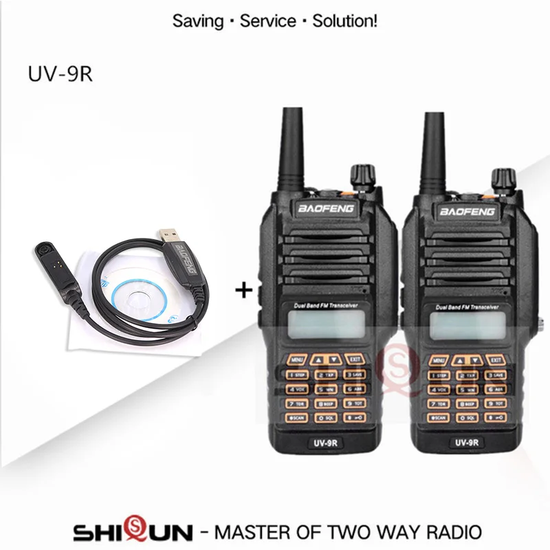 2 шт. UV-9R Baofeng 8 Вт 10 км двухдиапазонный УКВ 136-174 UHF 400-520 МГц IP67 иди и болтай Walkie Talkie “иди и 10 км обновления UV-82 UV-5R UV-XR УФ 9R - Цвет: Add 1 Program. Cable
