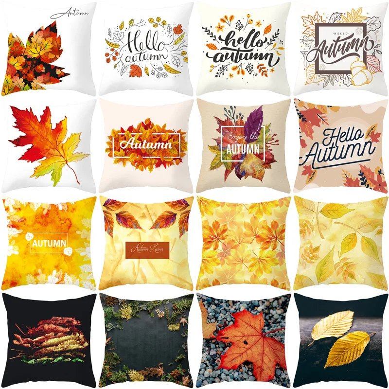 

Hot Sale Red Yellow Living Coral Leaves Office Sofa Pillow Case New Autumn Decoration Home Modern Luxury Designer Cushion Cover