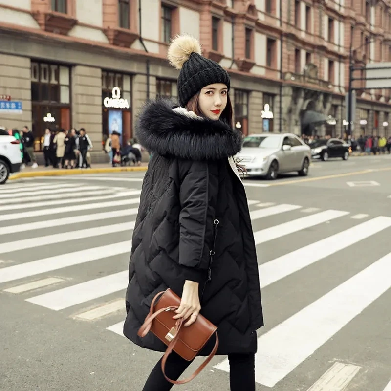 

90% White Duck Down Jacket 2021 New Women Winter Hooded Parkas Down Coat Women Long Loose Coat Warm Outwear Puffer Jacket
