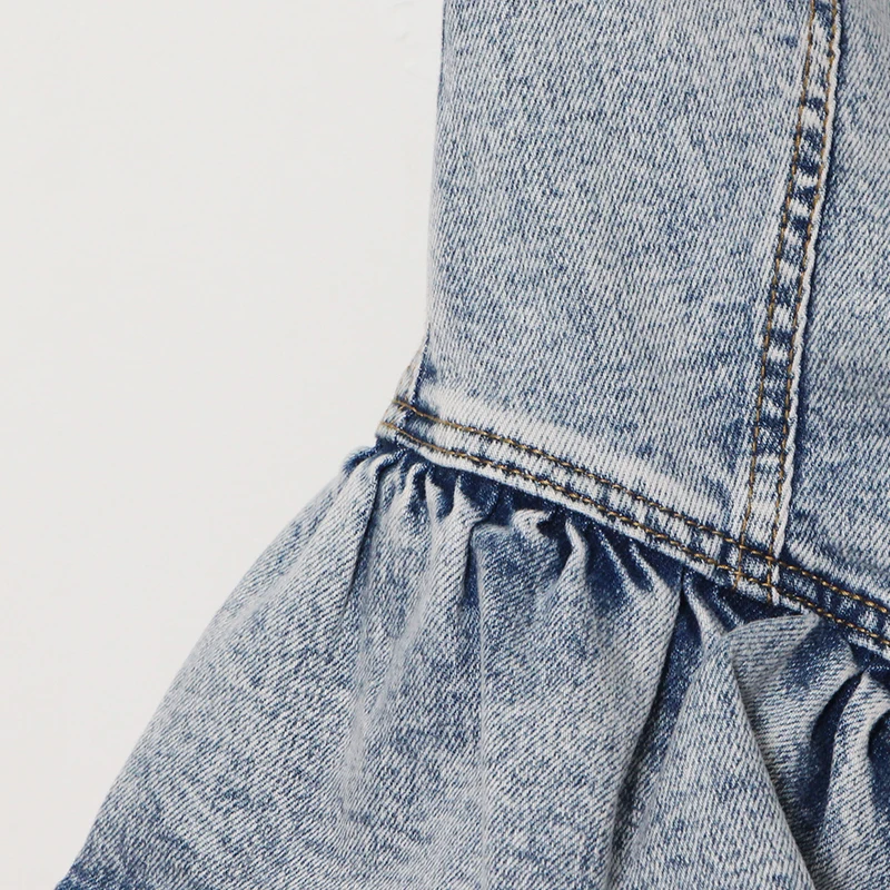 

SISPELL Denim Vest For Femlae Strapless Sleeveless High Waist Slimming Patchwork Ruffle Womem's Sexy Vest Fashion 2021 New