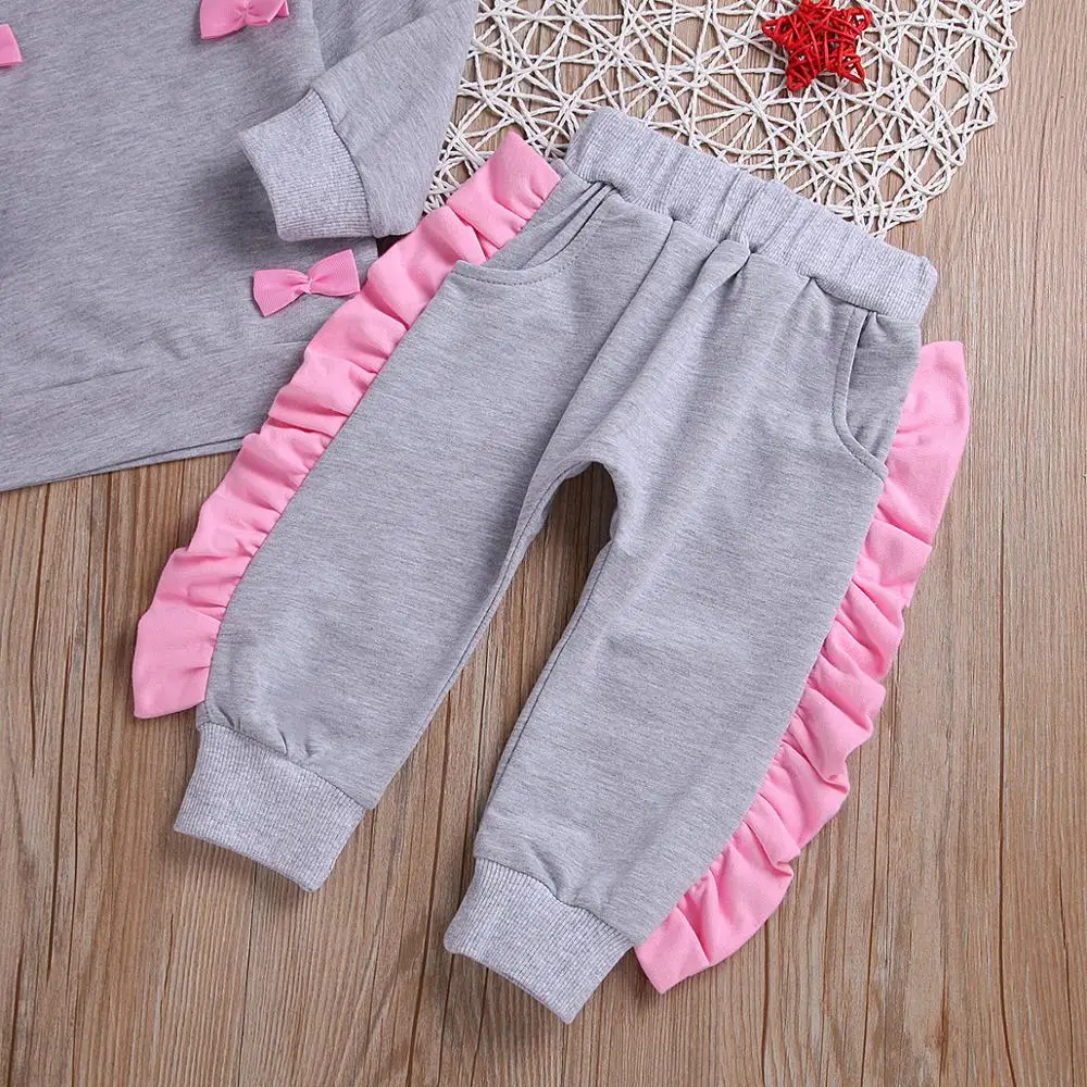 

Special Solid Round Neck Long Sleeve Shirt Trousers For Spring Autumn Three-piece Children Girl Clothes Set Cotton roupas menina