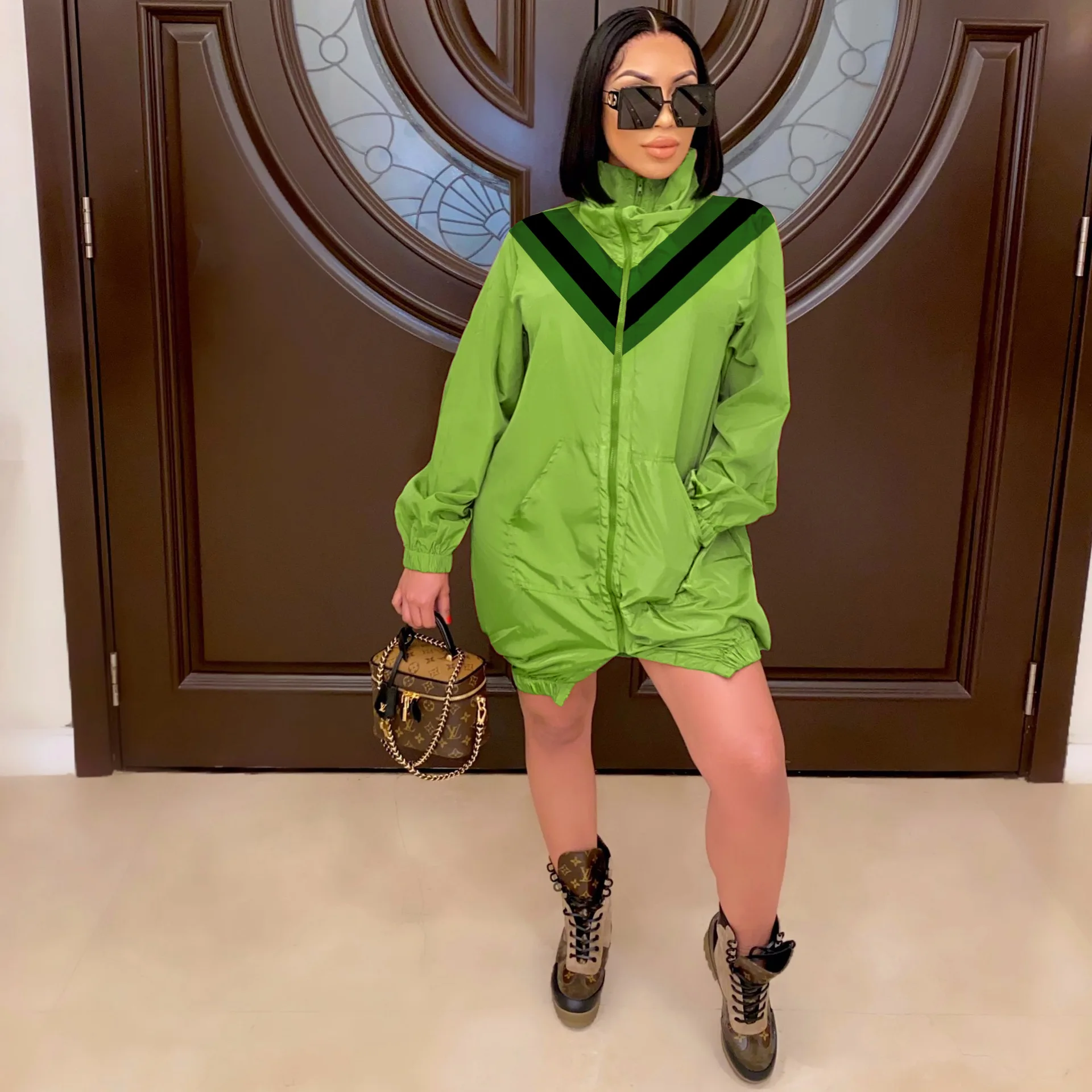 

Jacket Casual Haighstreet Turtleneck Zipper Design Women Patchwork Coat