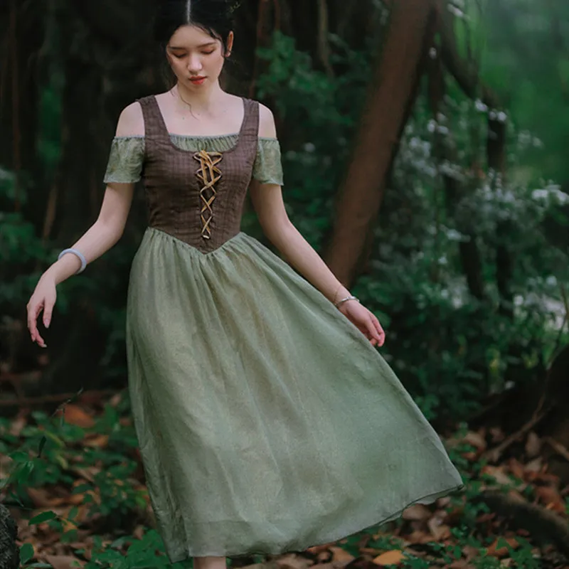 Женское длинное шифоновое платье зеленое винтажное Повседневное средней длины в