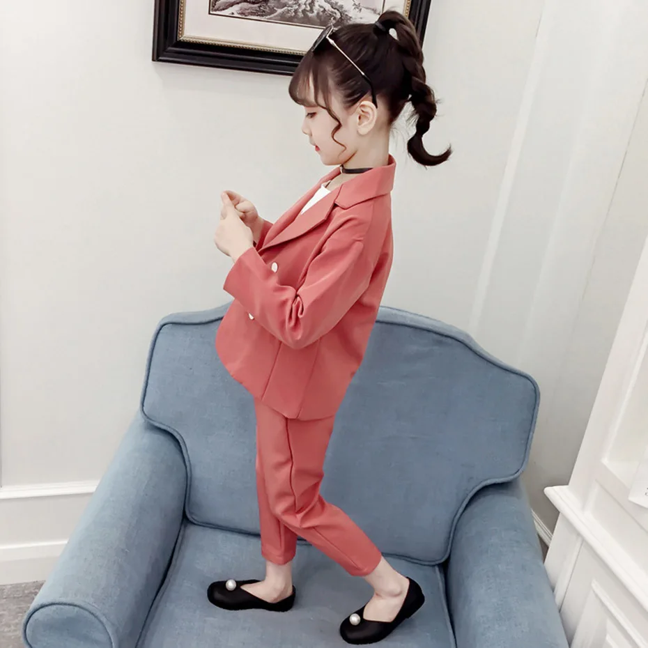 Одежда для девочек однотонный пиджак + штаны детская одежда из 2 предметов