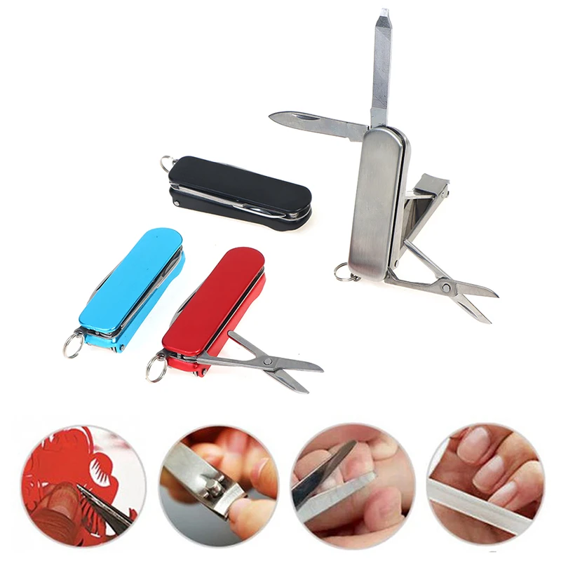 

1PCS Folding Nail Clipper Multifunctional 4 In 1 Stainless Steel Nail Clipper Scissors Knife With Key