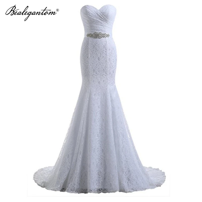

Bealegantom High Quality White Lace Mermaid Wedding Dresses 2021 Beaded Bride Gowns Robe De Mariage In Stock