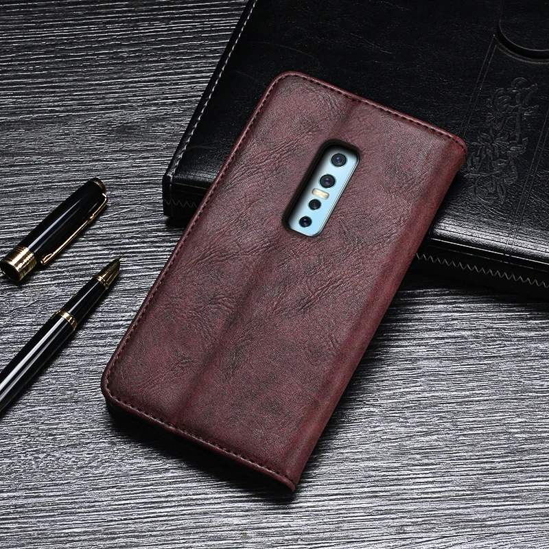 Винтажный кожаный чехол для Vivo V17 Pro V17Pro роскошный чехол-кошелек с откидной