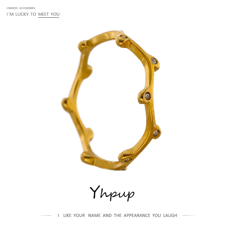 

Yhpup Wedding Ring Stainless Steel Jewelry Exquisite Bling Cubic Zirconia Round Texture бижутерия для женщин Engagement кольцо