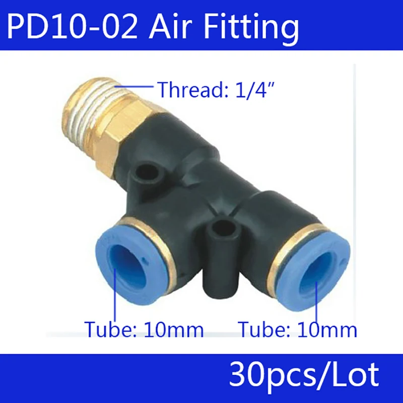 

Бесплатная доставка 30 шт. PD10-02, пневматические 1/4 "резьба 10 мм одним касанием нажимные в Т-образное соединение Быстрые фитинги