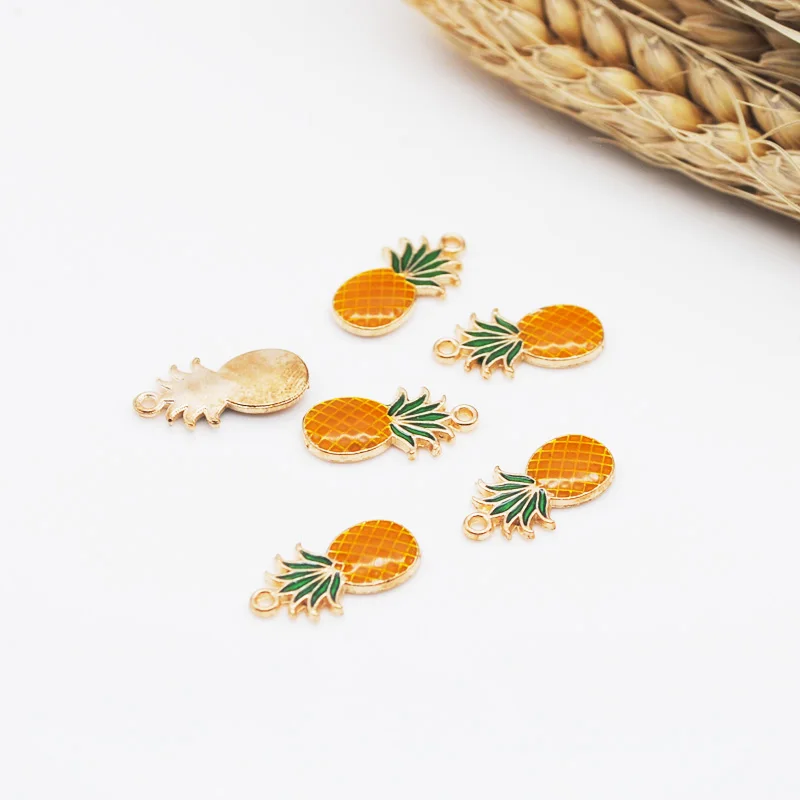 20 шт./лот Шарм Подвески в виде ананаса золотой цвет желтый и зеленый цвета эмаль