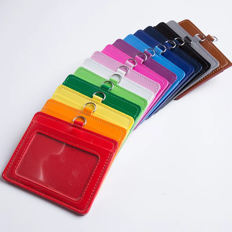 

Pu Leather Badges Holder with Retractable Lanyard Horizontal Office Work Tag Credentials Pass ID Students Credit Card Protector