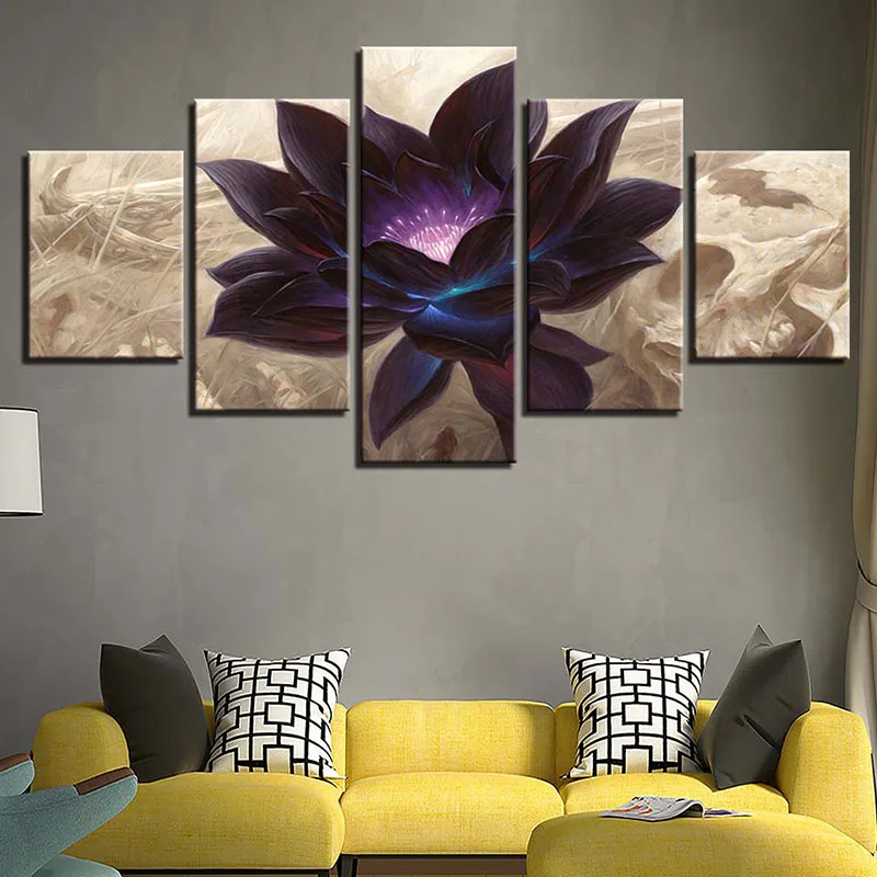 

5Pcs Canvas HD Prints Black Lotus Paintings Modular Decor Poster Wall Art Comics Flower Modern Home Decoration Living Room Deco