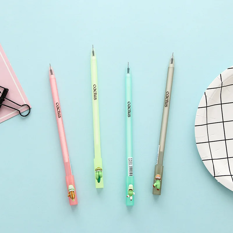 

24PCS Korean Creative Stationery Cactus Modelling Neutral Pen Students Wholesale with 0.5mm Full Needle Cartoon Gel Pens