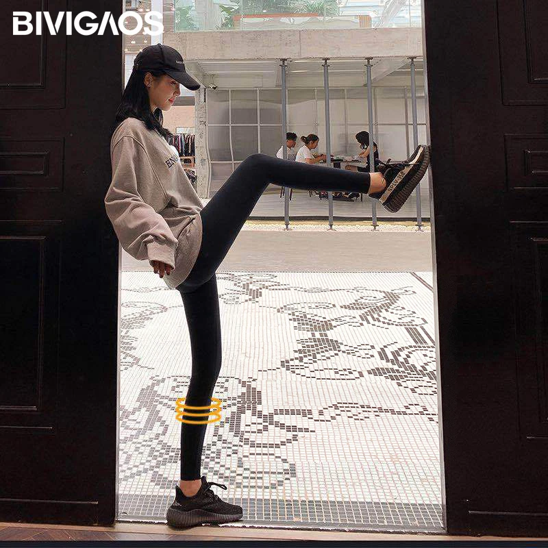 BIVIGAOS Женские обтягивающие леггинсы черные облегающие с высокой талией и для