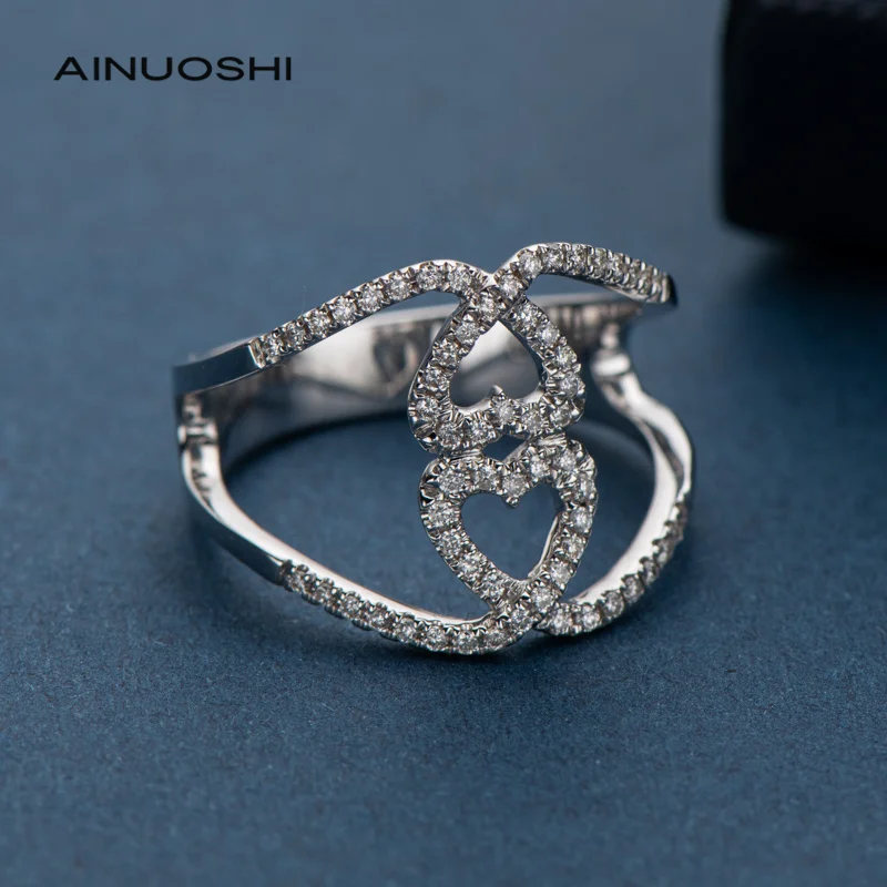 

AINUOSHI Infinity Heart Love Ring 100% Natural Diamond 0.251ct Certified Diamond 18K White Gold Lines Finger Ring Wedding Bands