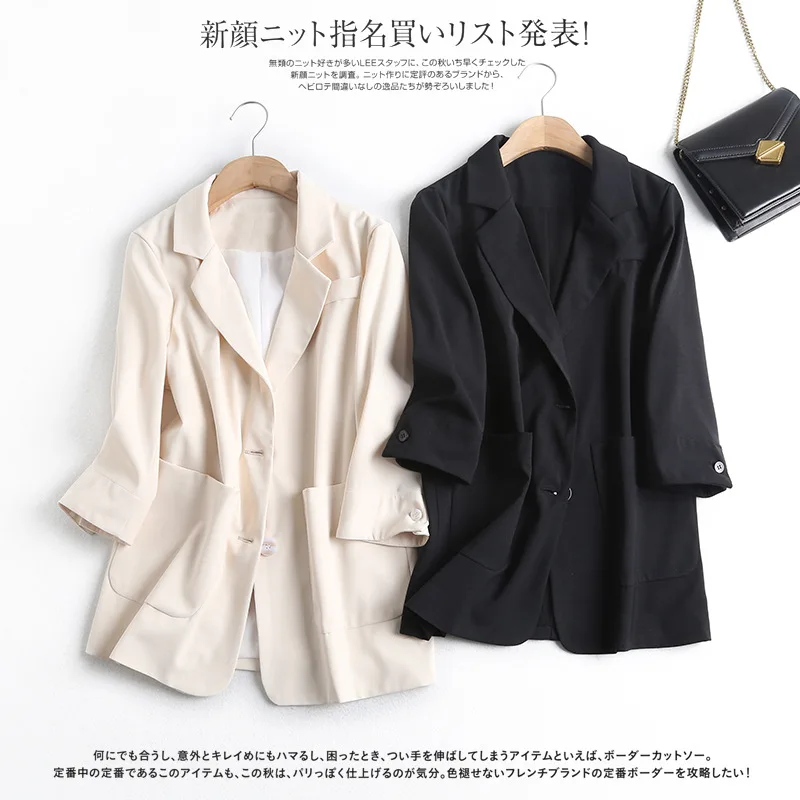 

New Arrival 2020 Spring Summer Women Casual Blazer Double Pocket Single Breasted Solid Coats Ladies vintage Jacket Black White
