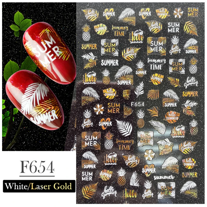 

Nail Back Glue Decals Tips White Golden Maple Leaf Lines Leaves Designs Stickers Decoration For Beauty Salons
