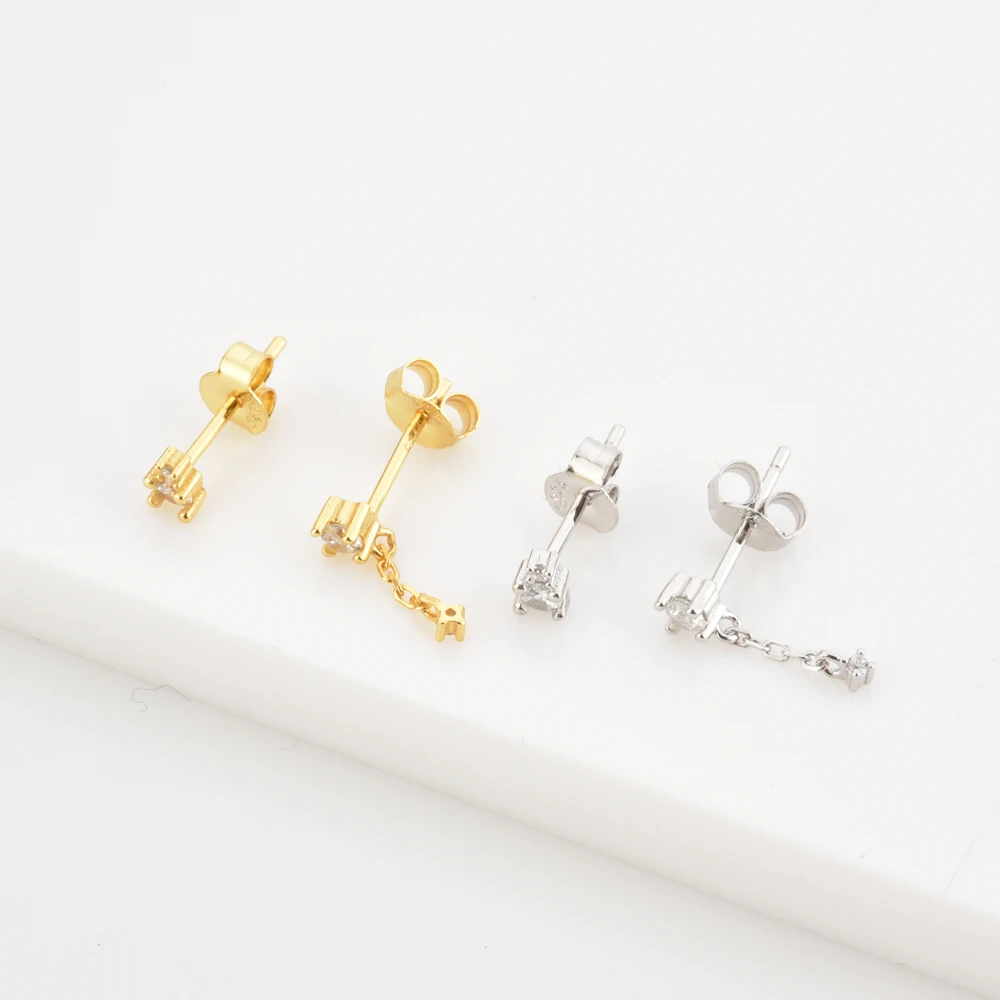 

Sterling Silver Gold Small Zircon Asymetric Stud Earring Piercing Tiny Fine Jewelry Women Crystal Luxury Clips silver