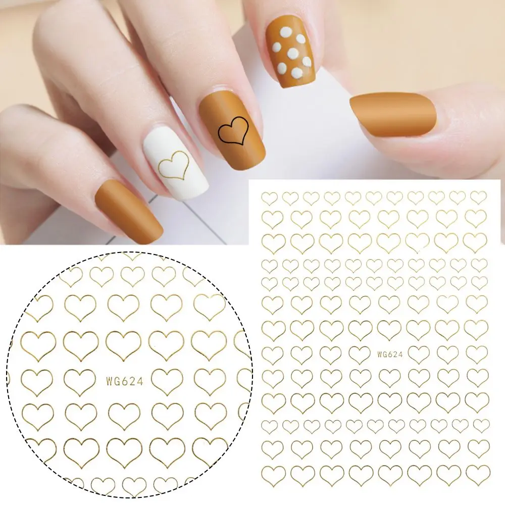 

1 PC 2021 New Nails Accessories Simple Gold Love Heart Design 3D Summer Diy Slider Nail Sticker