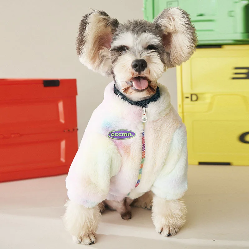 

Зимнее меховое пальто для собак 2020, новая Радужная Куртка для маленьких и средних собак свитер для шнауцера, одежда для Йорка, теплая толсто...