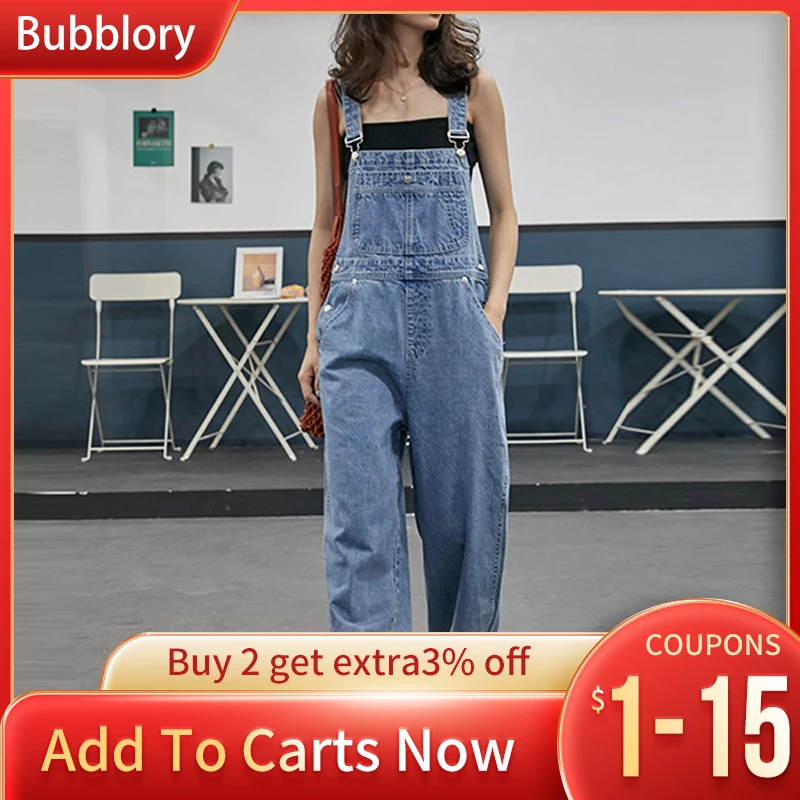 

Loose Denim Overalls 2021 Korean Japan Style Straight Wide Hip Hop Streetwear Section School Casual Slim Women Wide Leg Pants